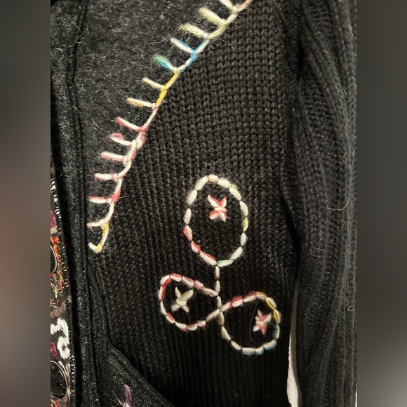 NWT Liquid By Sioni M Embroidered Button Up Sweater Jacket  Boho Art Mohair Knit - Picture 6 of 10